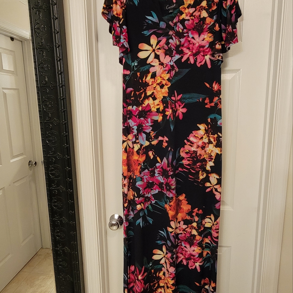 Connected Apparel Cold Shoulder Floral Maxi Dress